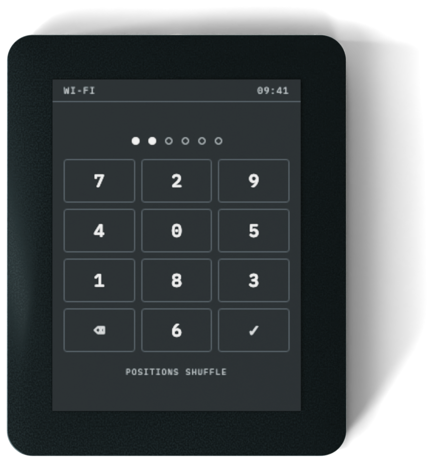 Graf One seen face-on, the scrambled keypad filling the screen.